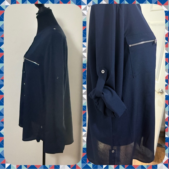 Calvin Klein Midnight Blue Blouse with Zipper Detail - Picture 2 of 5